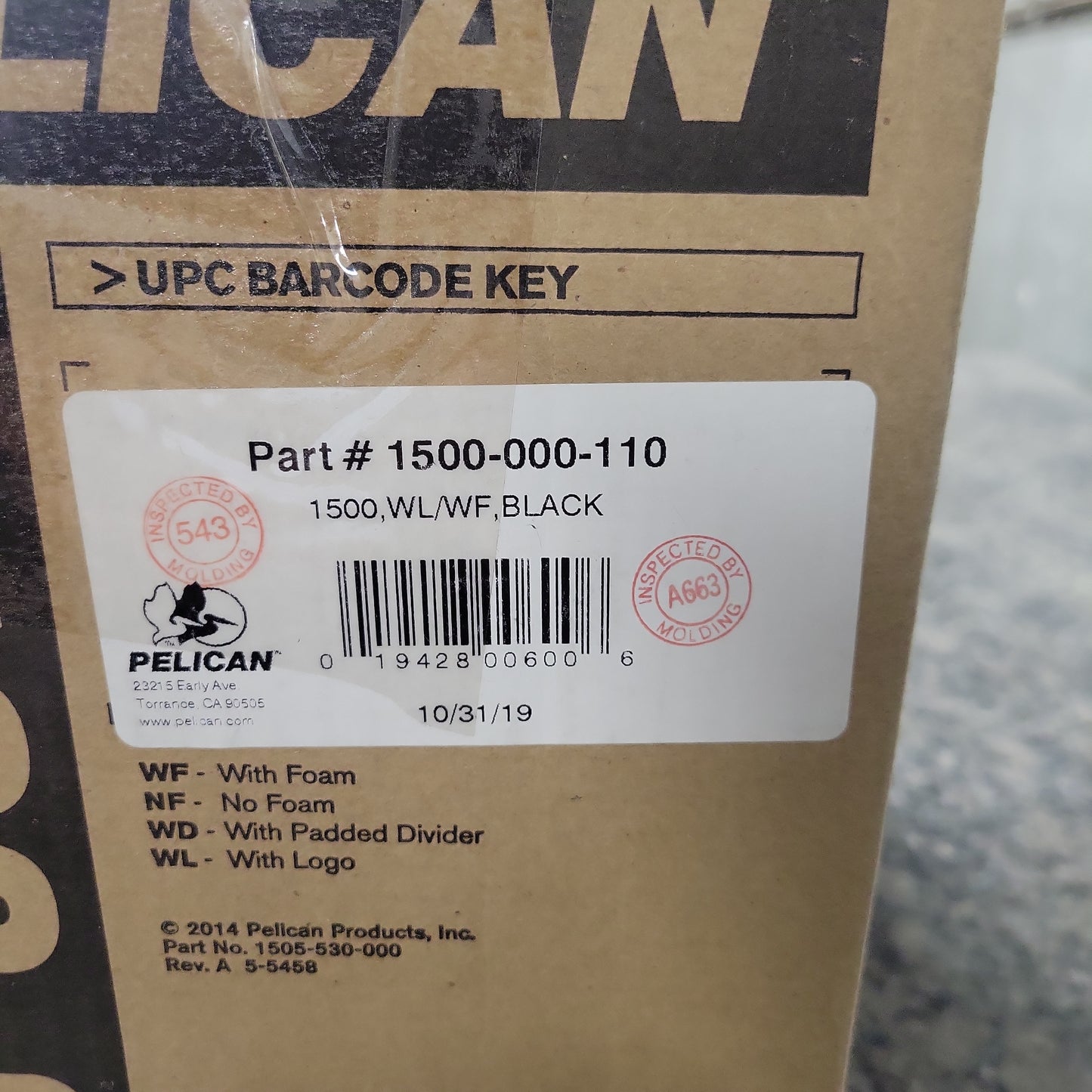 Pelican Gun Case #1500, 18.5"L x 15.25"W x 7"D, BLACK 1500-000-110