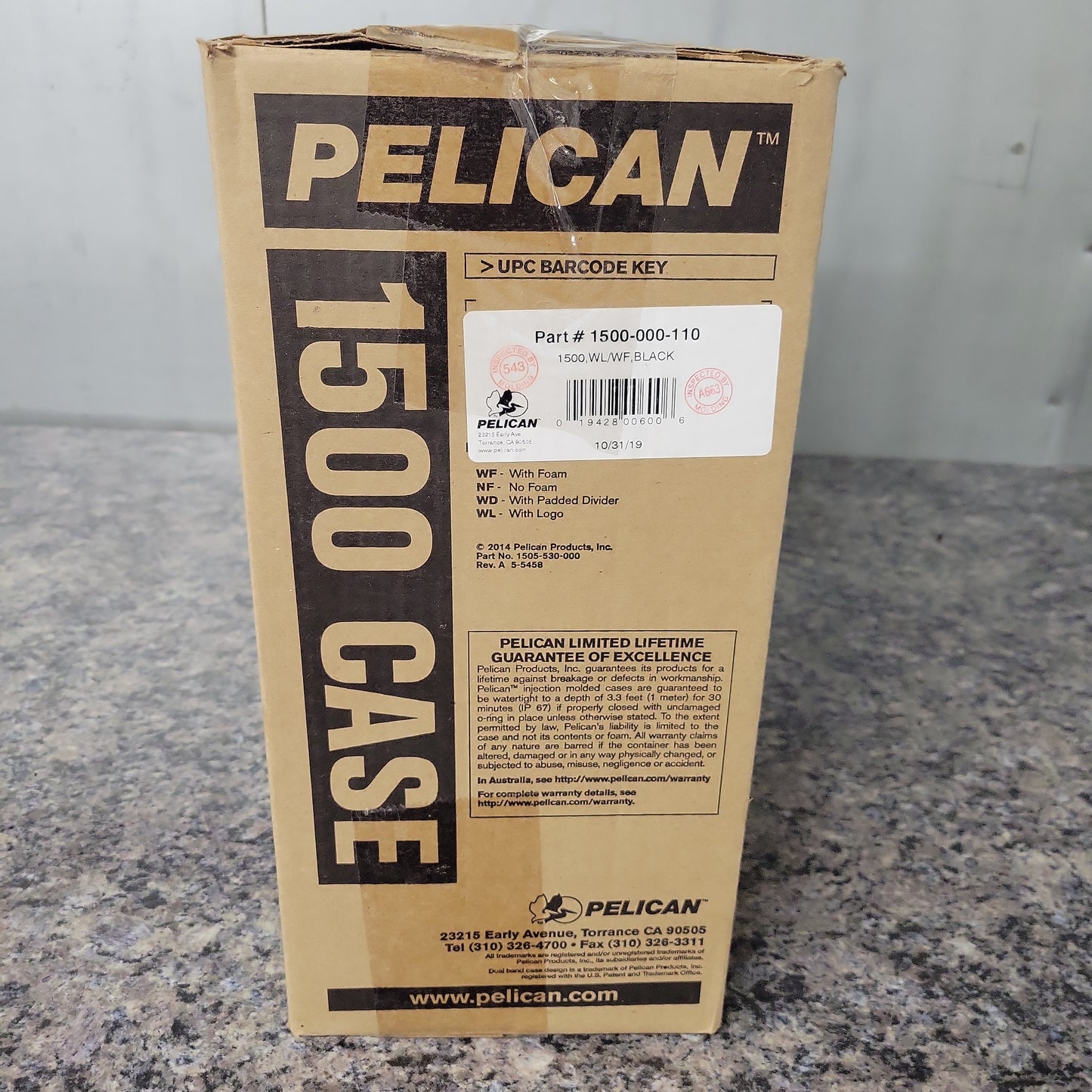 Pelican Gun Case #1500, 18.5"L x 15.25"W x 7"D, BLACK 1500-000-110