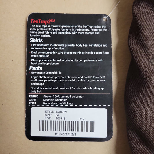 Elbeco TexTrop2 Men's 4-Pocket Trousers in Brown, 54 Waist Size E315RN