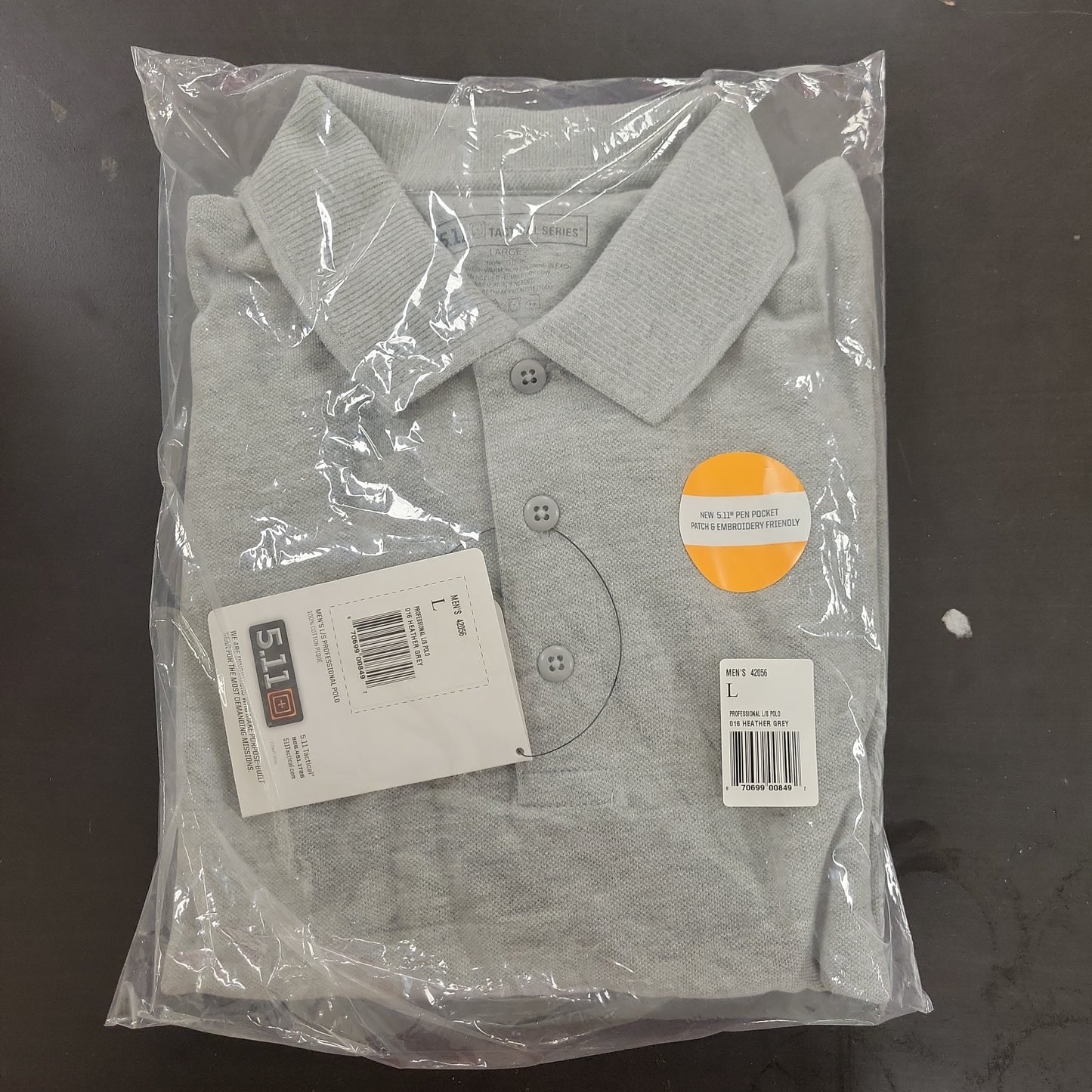 5.11 Tactical Polo Shirt Long Sleeve Professional Heather Grey Large 42056-016-L