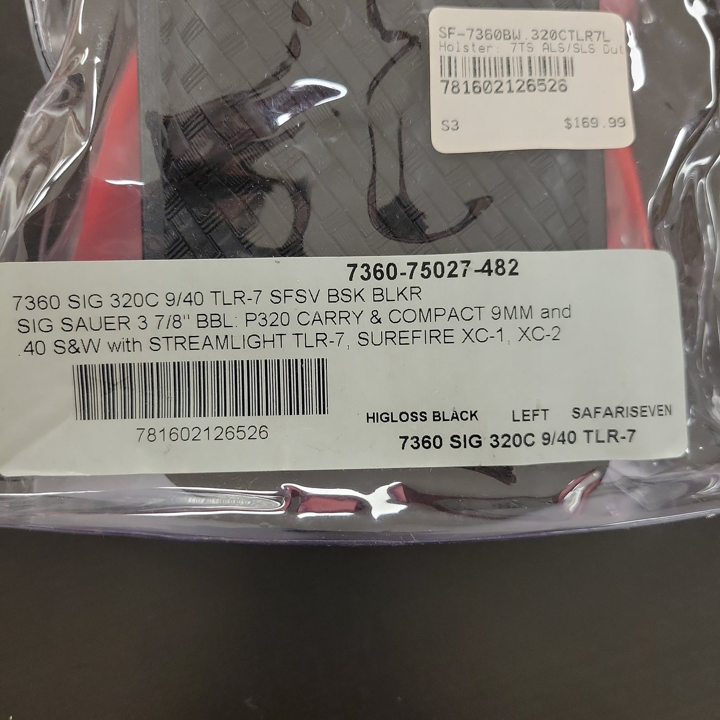 Safariland Holster 7TS ALS/SLS Duty BW Sig P320 Carry w/TLR7 LH 7360-75027-482