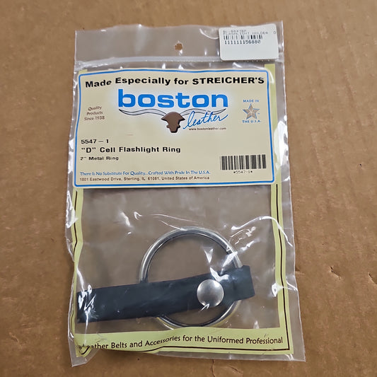 Boston Leather Flashlight Holder D Cell Metal Ring Black Plain 5547-1