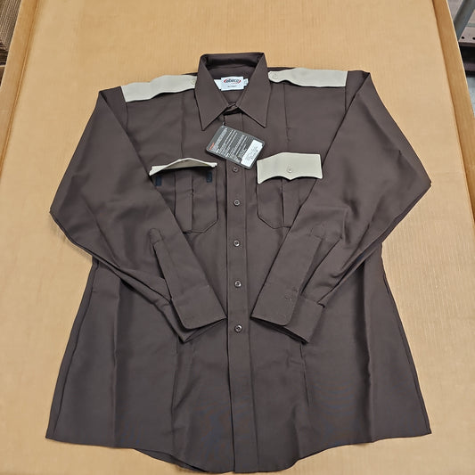 Elbeco Long Sleeve Brown Shirt with Zipper, Size 17.5x36/37 for Comfort