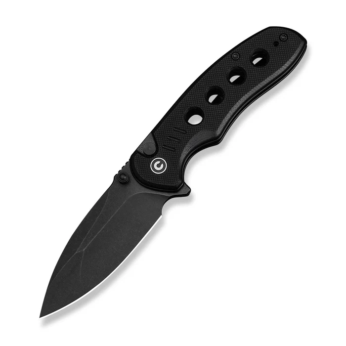 CIVIVI Knives CIVIVI Triptych Flipper & Thumb Stud & Button Lock Knife Black G10 Handle (2.97"" Black Stonewashed 14C28N Blade)