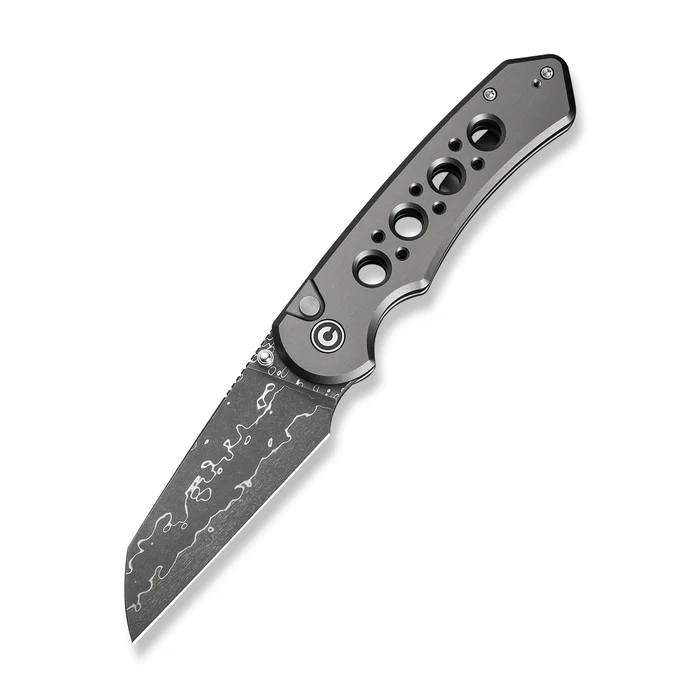 CIVIVI Knives CIVIVI Pragma Prime Thumb Stud & Button Lock Knife Gray Aluminum Handle (3.49"" Damascus Blade)