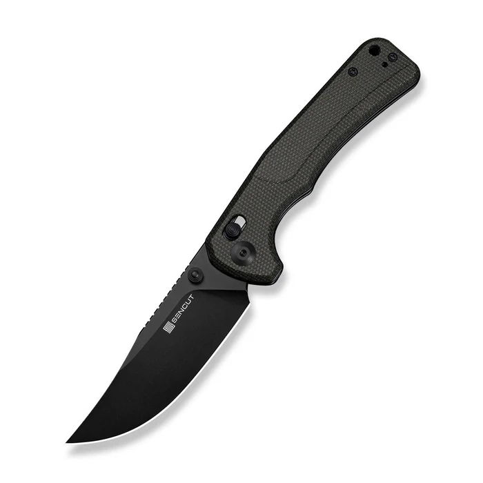 SENCUT Slybolt Thumb Stud & Crossbar Lock Knife Dark Green Canvas Micarta Handle