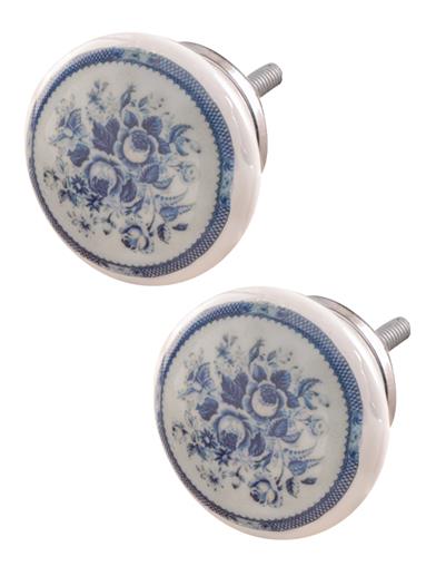 Delft Blue Floral Drawer Pulls (set Of 2) 33468 by Victorian Trading Co
