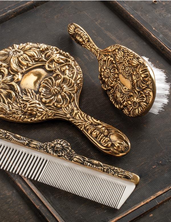 Antique Brass Brush Comb And Mirror Gift Set 33664 Victorian Trading Co