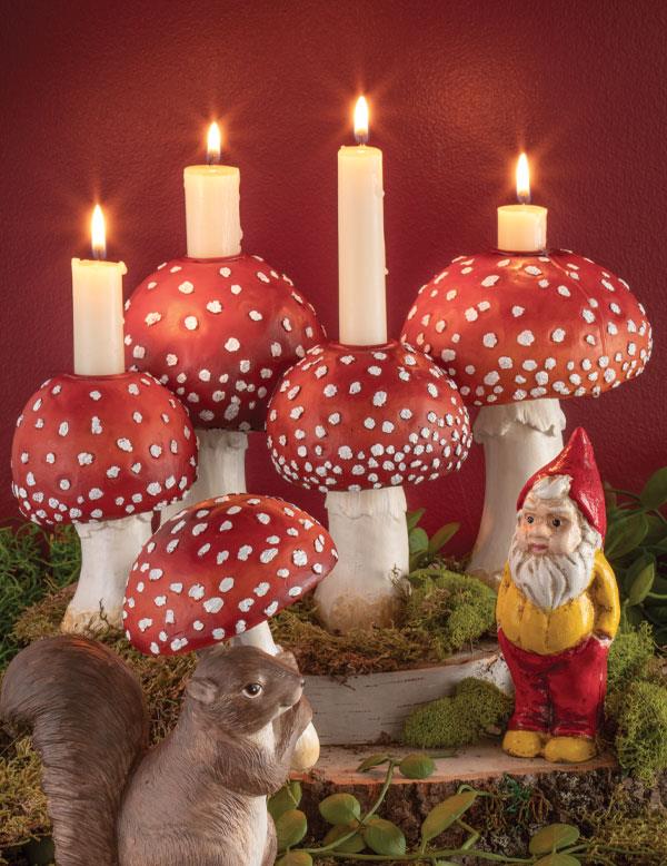 Mushroom Forest Candle Holder Red 33754 Victorian Trading Co