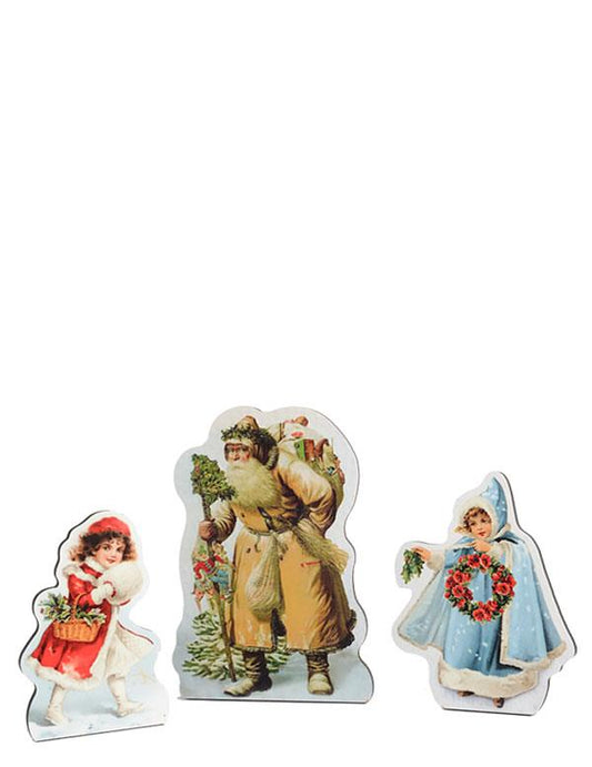 Father Christmas & His Entourage Cutout Figurines (set Of 3) 33956 Victorian Trading Co
