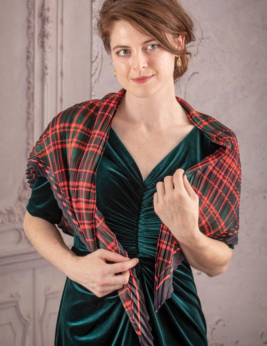 Pleated Red Tartan Scarf 34023 by Victorian Trading Co