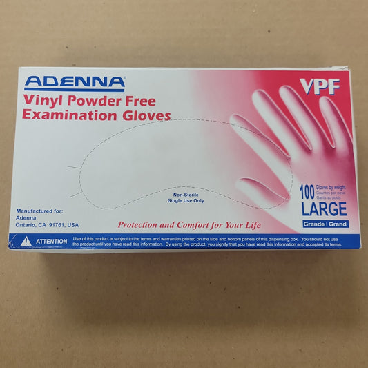 Adeena Vinyl Non-Latex Powder Free Exam Gloves 100 count ADEENA VINYL; NON-LATEX/POWDER FREE, L [100/BX] AVPF108236