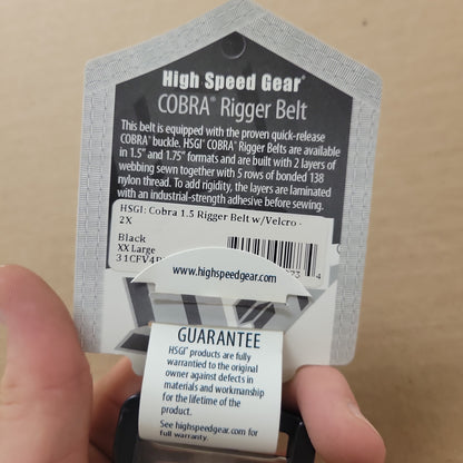 High Speed Gear Rigger Belt 1.50" 2XL (48-50) Black 31CFV4BK