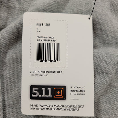 5.11 Tactical Polo Shirt Long Sleeve Professional Heather Grey Large 42056-016-L