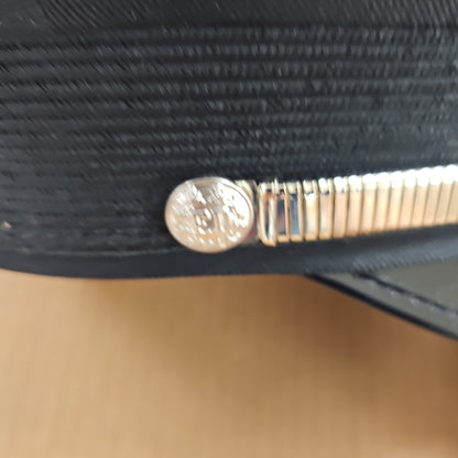 Hat:Bell Crown #112,Black,Polyester,Silver Exp.Strp,SFDB(SZ) #112-SILVER FD BTN