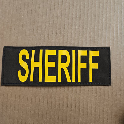 SAFARILAND BODY ARMOR Yellow Sheriff Patch on Brown - 8.5 x 3 Inches