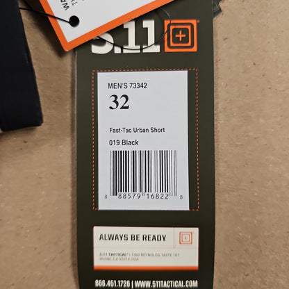 5.11 Tactical Fast-Tac Urban Shorts in Black, Size 32 for Everyday Comfort