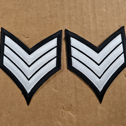 PATCH: SERGEANT CHEVRONS, 3 3/4 X 3, WHITE ON BLACK 223 SGT