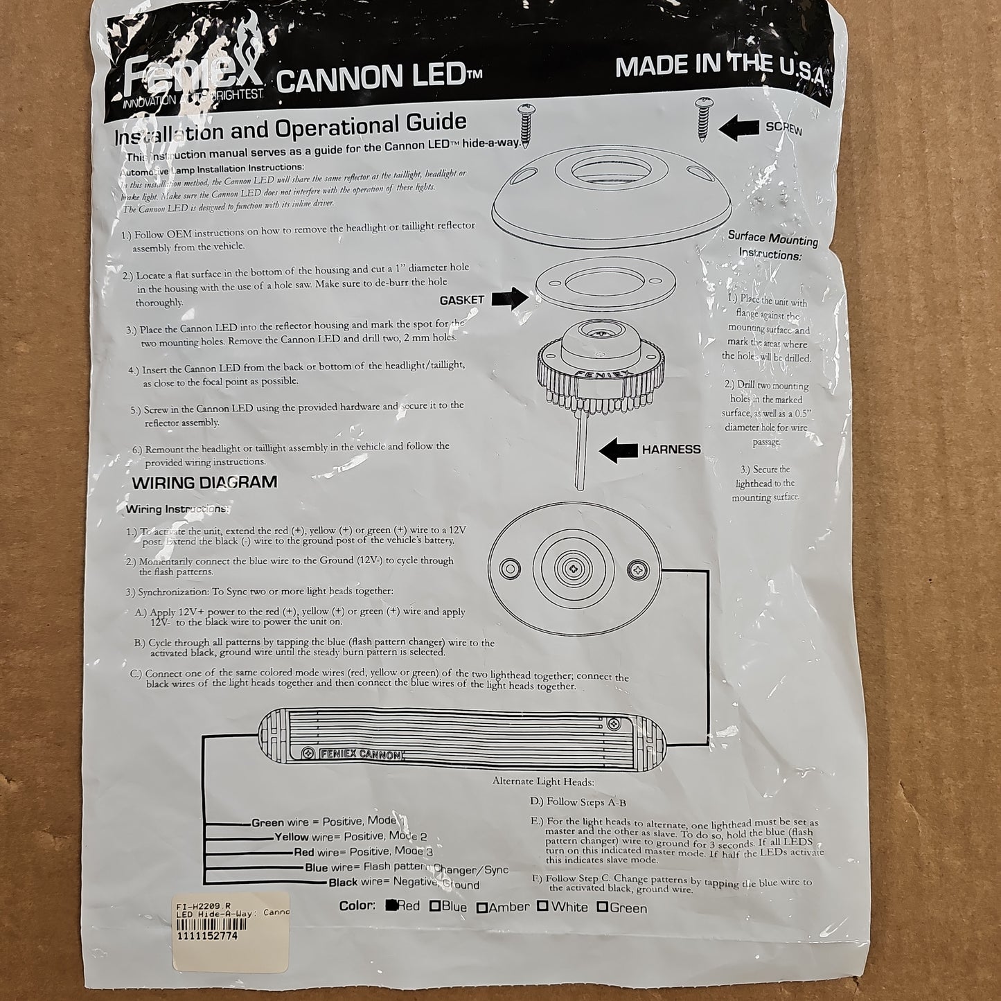 Feniex LED Hide-A-Way Cannon 120 Degree Red H-2209 Red