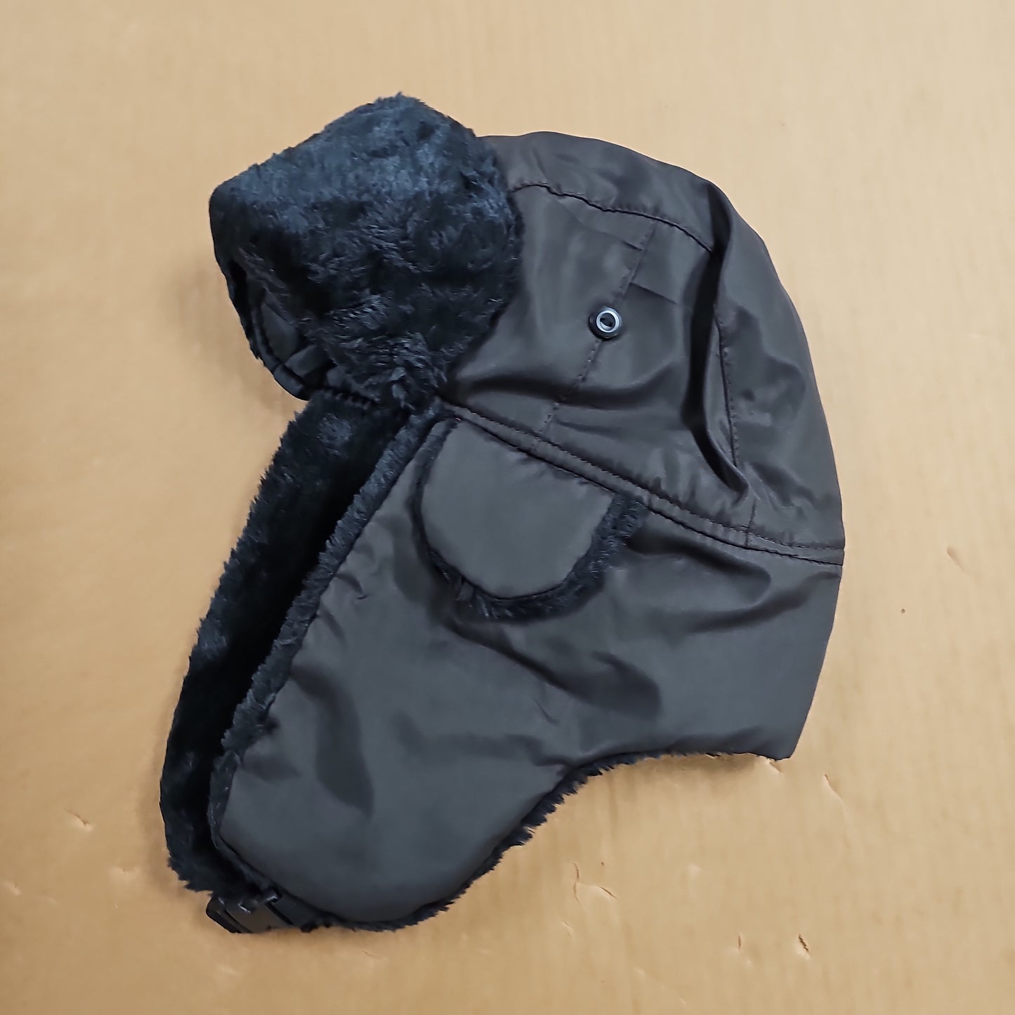 Trooper Hat Winter Brown Nylon w/Black Fur Trim, OSFA