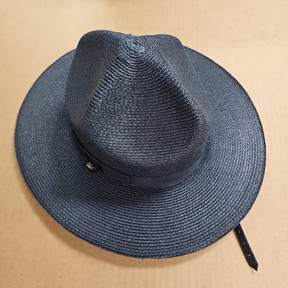 Alboum Hat Company Black Straw Campaign Hat with Triple Brim, Size 7