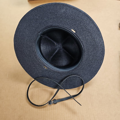 Alboum Hat Company Black Straw Campaign Hat with Triple Brim, Size 7