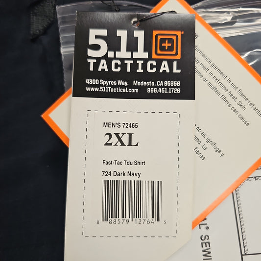 5.11 Tactical Fast-Tac TDU Shirt in Dark Navy, 2X Size for Ultimate Comfort