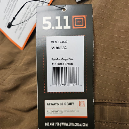5.11 Tactical Fast-Tac Cargo Pants in Battle Brown, 30W/32L for Durability