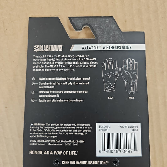 Gloves: Blackhawk Aviator Winter Ops, Black, Large GP003BKLG