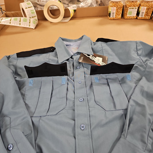 Elbeco Duty Maxx Long Sleeve Shirt, Medium Blue with Navy Epps Pocket 17x34