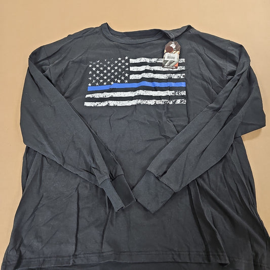 T-Shirt: L/S, Black, Thin Blue Line Flag Distressed, Sz 3XL 3927-3XL