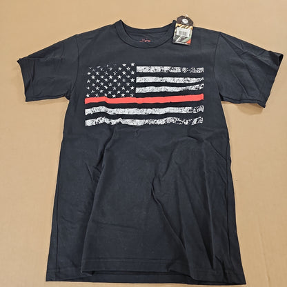 Rothco Thin Red Line Flag T-Shirt with Distressed Print in Size Small
