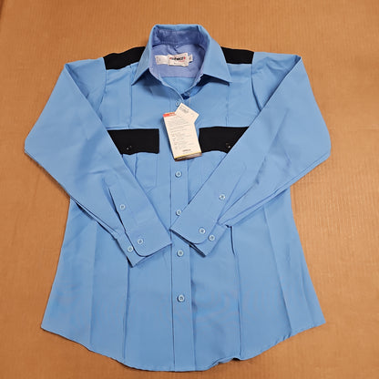 Elbeco Women's Blue Long Sleeve Shirt with Navy Trim and Stripes Design