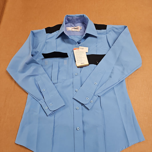 Elbeco Women's Blue Long Sleeve Shirt with Navy Trim and Stripes Design