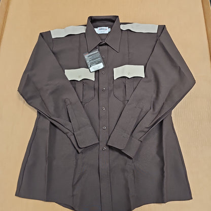 Elbeco Long Sleeve Brown Shirt with Zipper, Size 17.5x36/37 for Comfort