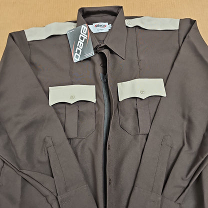 Elbeco Long Sleeve Brown Shirt with Zipper, Size 17.5x36/37 for Comfort