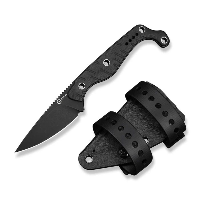 CIVIVI Knives SOKN Fixed Blade Knife Black G10 Handle (2.82"" Black Stonewashed Nitro-V Blade) C22027-3, With 1PC Black Kydex Sheath & 2PCS Black Straps