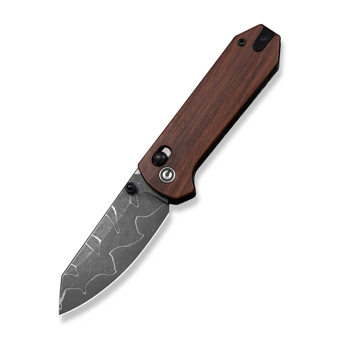 CIVIVI Knives Yonder Thumb Stud & Crossbar Lock Knife Guibourtia Wood Handle (2.88"" New Damascus Blade with Jagged Pattern)