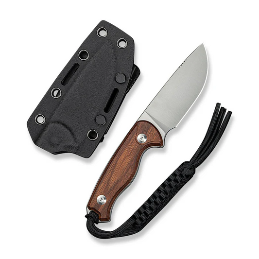 CIVIVI Knives CIVIVI Timberbark FIXED Guibourtia Wood Handle (3.2"" Satin Finished 14C28N Blade) C23094-4, With 1PC Black Lanyard, Black Kydex Sheath & T-Clip