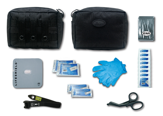 EMI - Emergency Medical E.T.R. Basic Active Shooter/Bleed Aid Kit with S.T.A.T. Tourniquet (Black)