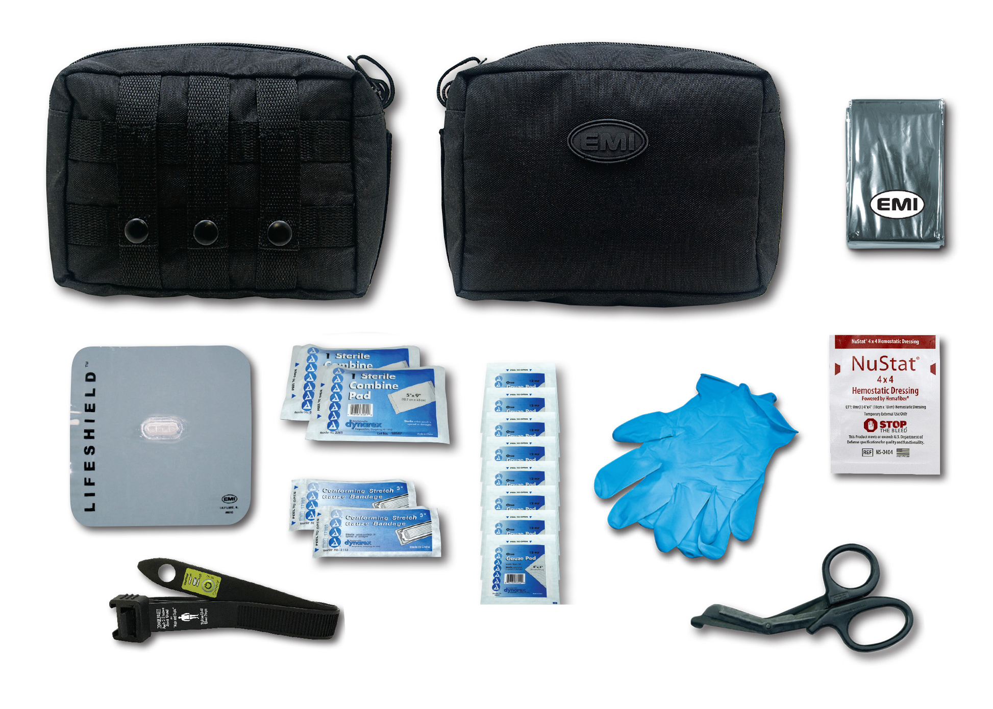 EMI - Emergency Medical E.T.R. Standard Active Shooter/Bleed Aid Kit with S.T.A.T. Tourniquet (Black) and Nu-Stat Dressing
