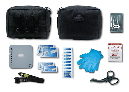 EMI - Emergency Medical E.T.R. Standard Active Shooter/Bleed Aid Kit with S.T.A.T. Tourniquet (Black) and Nu-Stat Dressing