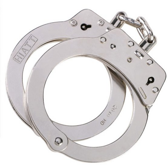 Hiatt Nickel Chain Handcuffs with Double Key Hole