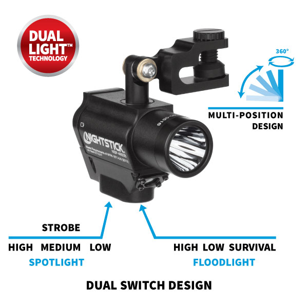 Nightstick Helmet-mounted Multi-Function Dual-Light Flashlight