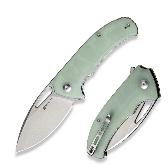 SENCUT Phantara Flipper/Thumb Hole Folding Knife 3.70"" Satin 9Cr18MoV Drop Point Plain Edge Blade, Natural G10 Handle