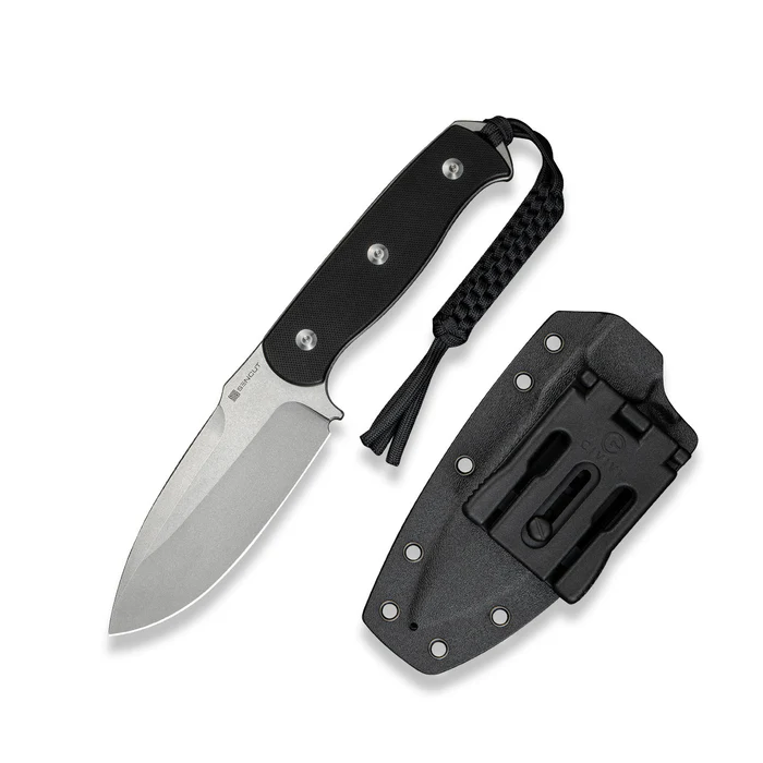 SENCUT Toxodon Fixed Blade Knife 4.57"" Satin 9Cr18MoV Drop Point Plain Edge Blade, Black G10 Handle & Kydex Sheath