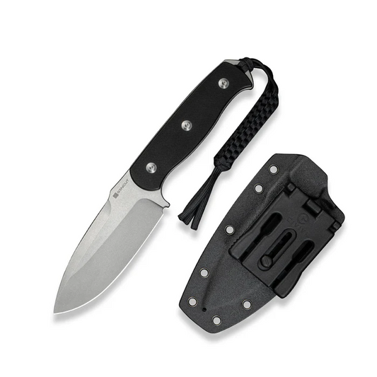 SENCUT Toxodon Fixed Blade Knife 4.57"" Satin 9Cr18MoV Drop Point Plain Edge Blade, Black G10 Handle & Kydex Sheath