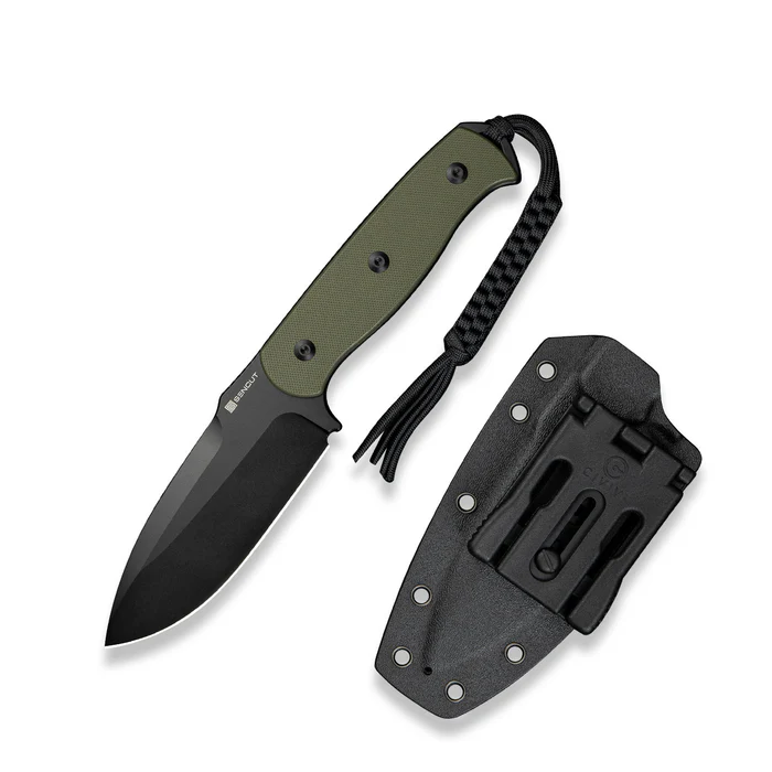 SENCUT Toxodon Fixed Blade Knife 4.57"" Black 9Cr18MoV Drop Point Plain Edge Blade, OD Green G10 Handle & Kydex Sheath