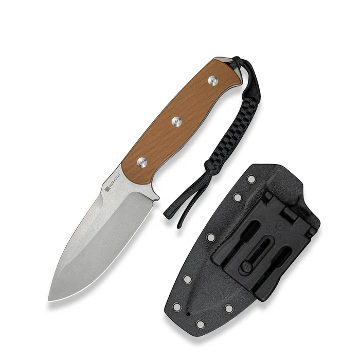 SENCUT Toxodon Fixed Blade Knife 4.57"" Satin 9Cr18MoV Drop Point Plain Edge Blade, Brown G10 Handle & Kydex Sheath