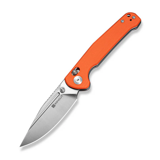 SENCUT Glenspar Thumb Stud & Crossbar Lock Knife Orange G10 Handle (3.45"" Satin Finished 9Cr18MoV Blade)